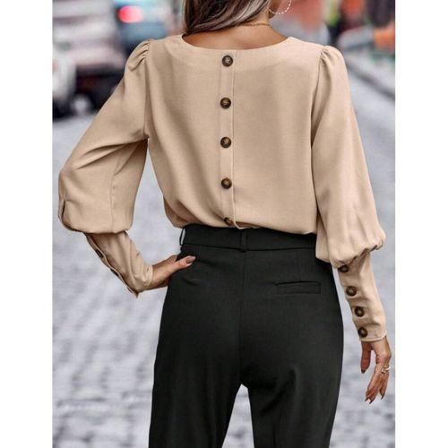 Kadın Uzun Kollu Yuvarlak Yakalı Düğmeli Ithal Krep Bluz