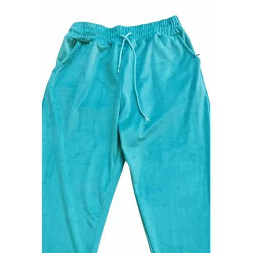 Parlak Kadife Cepli Pantolon Eşofman Pijama Altı Unisex Lastikli Paça Yeşil