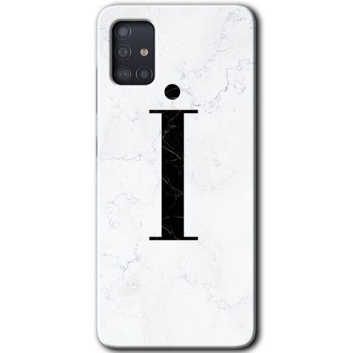 Samsung Galaxy A51 Kılıf Baskılı Kapak - Beyaz Mermer Desenli İ Harfi +Tam Ekran Koruyucu