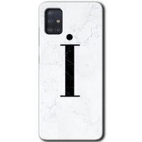 Samsung Galaxy A51 Kılıf Baskılı Kapak - Beyaz Mermer Desenli İ Harfi +Tam Ekran Koruyucu
