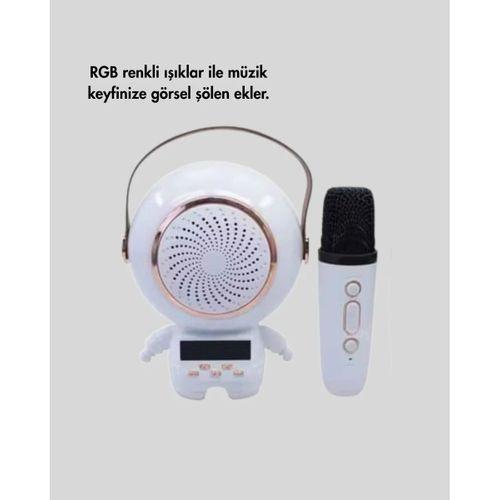 Rgb Işıklı Astronot Bluetooth Hoparlör Karaoke Mikrofonlu