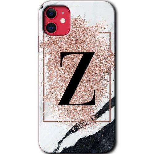 iPhone 11 Kılıf HD Desen Baskılı Arka Kapak + Temperli Cam - Pembe Mermer Desenli Z Harfi