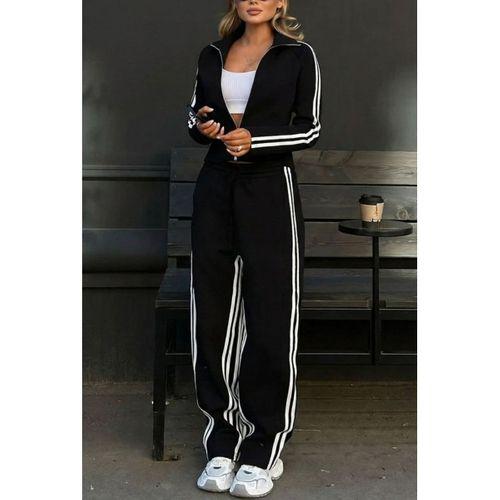 Kadın Uzun Kollu önden Fermuarlı Kısa Viskon Iki Iplik Bluz Ve Pantolon Ikili Takım