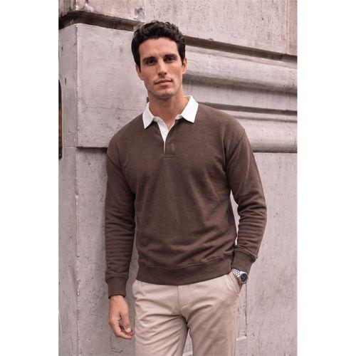 Luis Polo Yaka Selanik Örme Kumaş Erkek Sweatshirt - Kahve