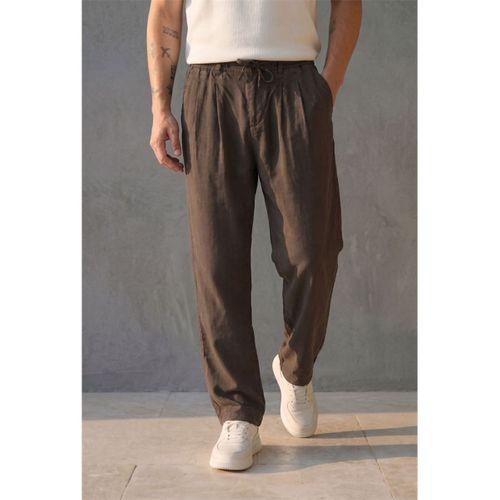 Magnus Tensel Kumaş Relaxed Fit Beli Lastikli Erkek Pantolon - Kahve