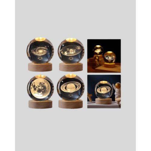 Ahşap Tabanlı 3d Satürn Kristal Küre Atmosfer Lambası