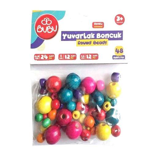 Bubu Yuvarlak Ahşap Renkli Boncuk Karışık 48Li - 2 adet
