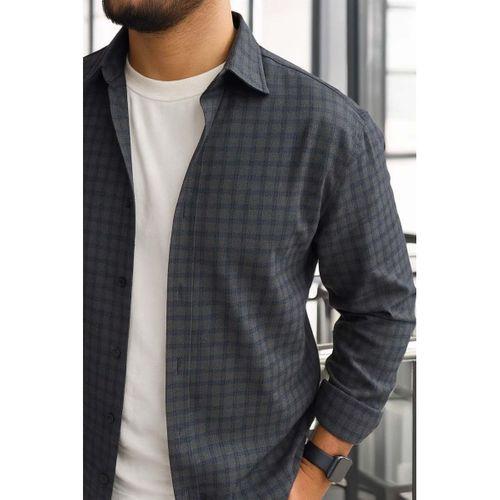 Alfonso Ekose Büyük Kareli Relaxed Fit %100 Pamuklu Flanel Kumaş Erkek Gömlek - Haki