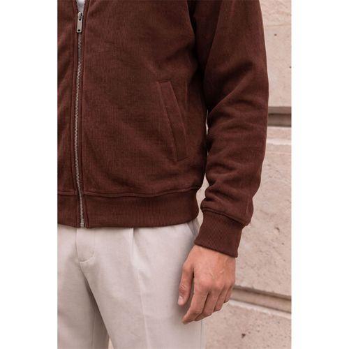 Ravello %100 Şönil Relaxed Fit Kolej Yaka Fermuarlı Lamineli Ceket - Koyu Bakır