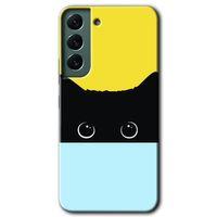 MRCİLETİSİM Samsung Galaxy S22 Kılıf HD Desen Baskılı Arka Kapak + Temperli Cam - Kara-Kedi