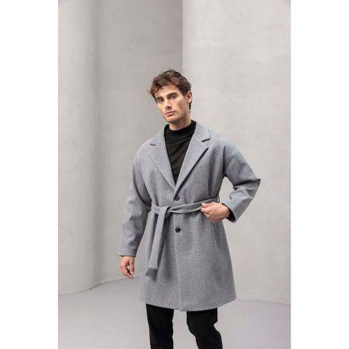 Carlo Oversize Kaşe Kaban Açık Gri - Fincher Boğazlı Kazak Siyah - Bezayağı Kumaş Pantolon Siyah