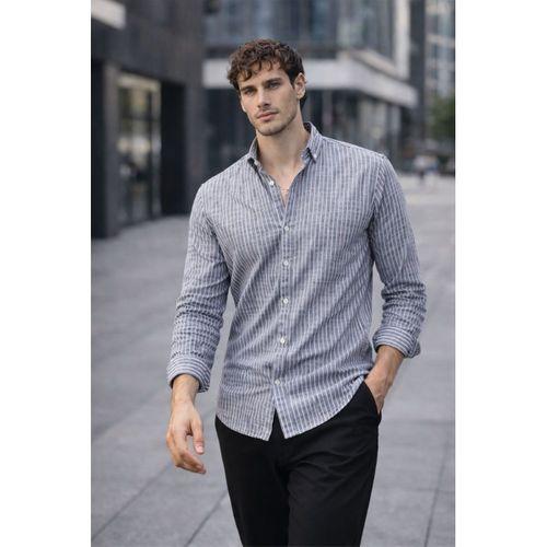 Nefes Alabilir Zarif Günlük Carina Çizgili Pamuklu Erkek Gömlek - Siyah