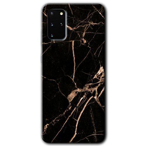 Galaxy S20 Plus Kılıf HD Desen Baskılı Arka Kapak - Siyah Gold Mermer + Kırılmaz Cam