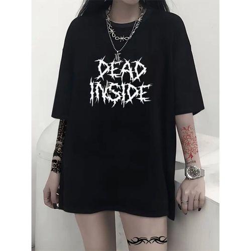 Baskılı Oversize Bisiklet Yaka T-shirt - Siyah