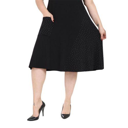 Melsay Butik Siyah Taş Baskılı Çapraz Cepli Kısa Kol Midi Elbise