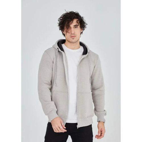 Unisex Tam Fermuarlı Kapşonlu  SweatShirt - Boyalı Gri