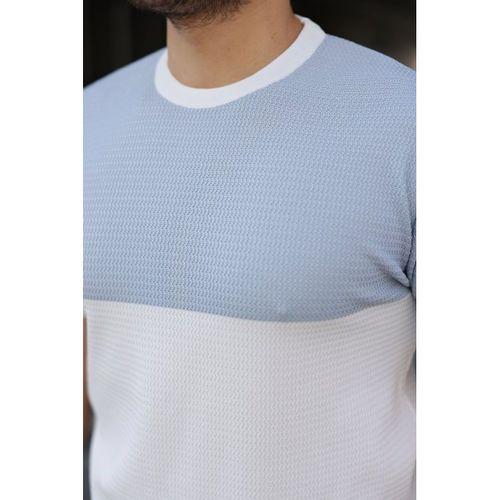 Erkek Renk Bloklu Bisiklet Yaka Kısa Kollu Triko Tişört