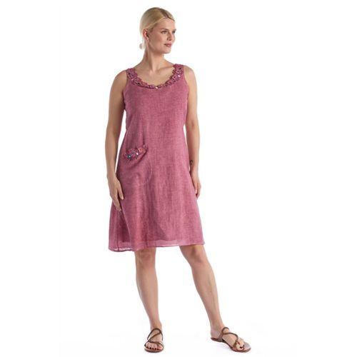 Kolsuz Gül Kurusu Papatya Nakışlı Cepli Kısa Poplin Elbise