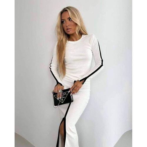 Kadın Uzun Kollu Bisiklet Yaka Kaşkorse Bluz Ve Yırtmaçlı Etek Ikili Takım