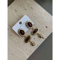 Taşlı Küpe - Kahverengi