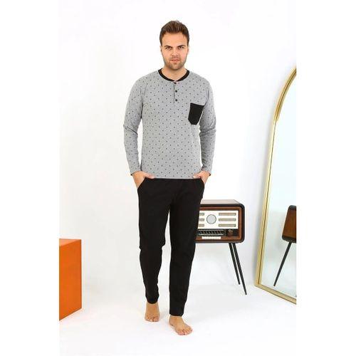 Erkek Uzun Kol Penye Füme Pijama Takımı