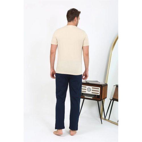 Erkek Kısa Kol Penye Pijama Takımı Krem