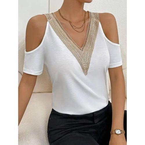 Kadın Omuzlardan Açık V Yakalı Viskon Bluz