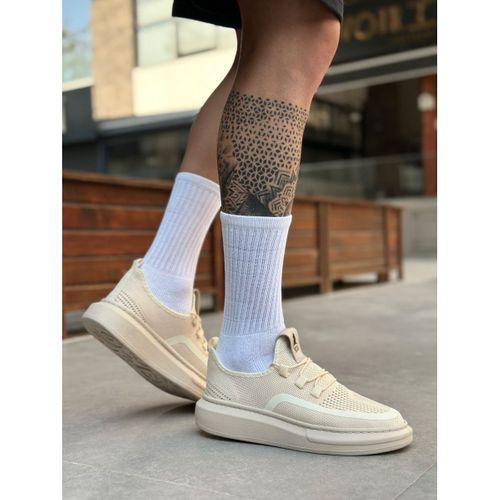 BA0375 Özel Örme Triko Tarz Krem Renk Spor Ayakkabı