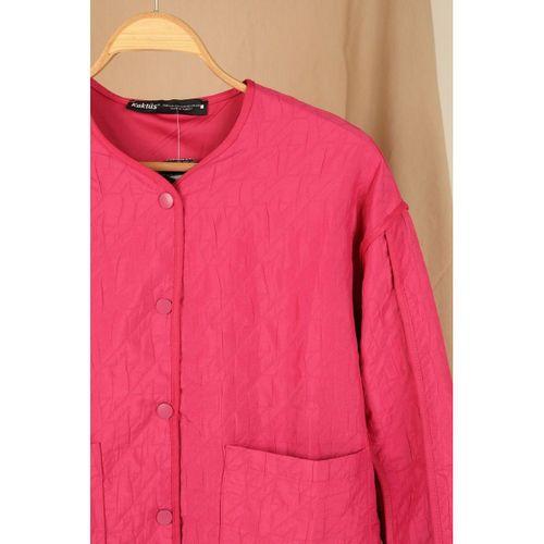 Jakar Kumaş Biyeli Oversize Kadın Ceket-Fuşya