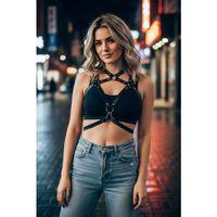 Siyah Kadın Kemer Deri Vücut Aksesuarı - Brf108