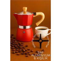 Zhltools Italyan Moka Pot - 6061 Saf Alüminyum  Ahşap Saplı - 6 kişilik KIRMIZI