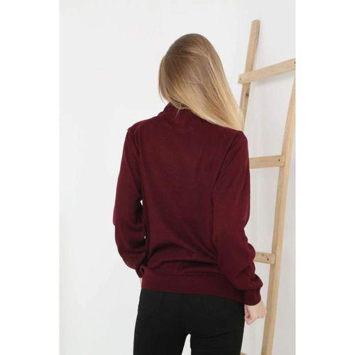 Yarım Boğaz Triko Kazak Yumuşak Dokulu Pamuklu Ince Dokuma, Uzun Kollu Rahat Regular Kalıp - Bordo