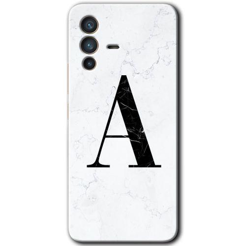 Vivo V23 5G HD Baskılı Kılıf + 9D Tam Ekran Koruyucu - Beyaz Mermer Desenli A Harfi