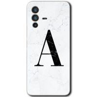 Vivo V23 5G HD Baskılı Kılıf + 9D Tam Ekran Koruyucu - Beyaz Mermer Desenli A Harfi