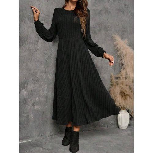 Kadın Uzun Kollu Yuvarlak Yakalı Kiloş Uzun şardonlu Kaşkorse Elbise