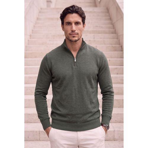 Lars Selanik Örme Kumaş Yarım Fermuar Erkek Sweatshirt - Çam Yeşili