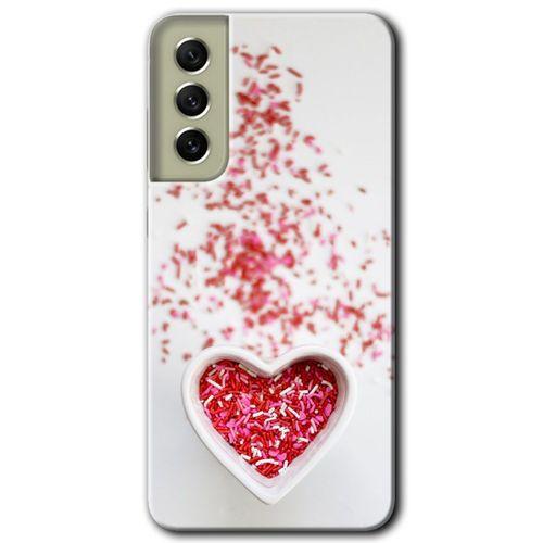 MRCİLETİSİM Samsung Galaxy S21 FE Kılıf HD Desen Baskılı Arka Kapak + Temperli Cam - Kalpli Şekerleme