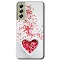 MRCİLETİSİM Samsung Galaxy S21 FE Kılıf HD Desen Baskılı Arka Kapak + Temperli Cam - Kalpli Şekerleme