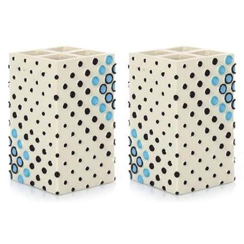 2 Adet Diş Fırçalık Puanlı Poliresin 6X6X10Cm Banyo Seti