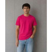 Erkek Basic Pamuklu Tişört Bisiklet Yaka Düz Renk Regular Fit T-Shirt - Fuşya