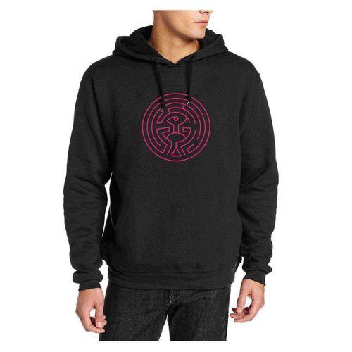World Maze Labirent Baskılı Siyah Erkek Kapşonlu Sweatshirt