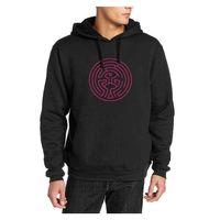 World Maze Labirent Baskılı Siyah Erkek Kapşonlu Sweatshirt