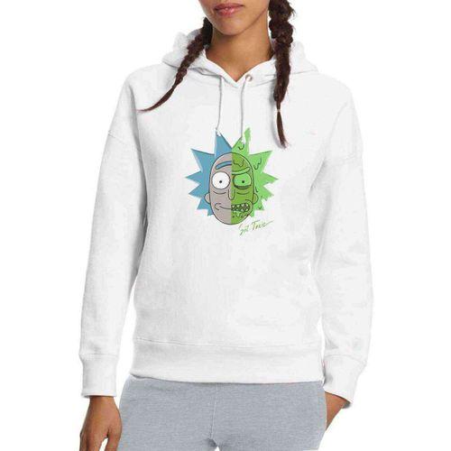Rick Get Toxic Baskılı Beyaz Kadın Kapşonlu Sweatshirt