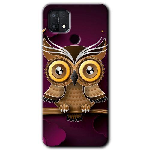 Oppo A15 Kılıf HD Desen Baskılı Arka Kapak - Owl Bird Branch + Kırılmaz Cam