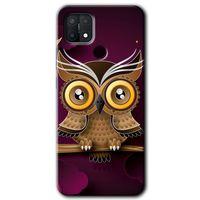 Oppo A15 Kılıf HD Desen Baskılı Arka Kapak - Owl Bird Branch + Kırılmaz Cam