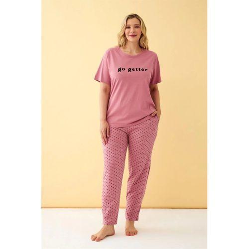 Kadın Somon Go Getter Yazılı Büyük Beden Pijama Takımı