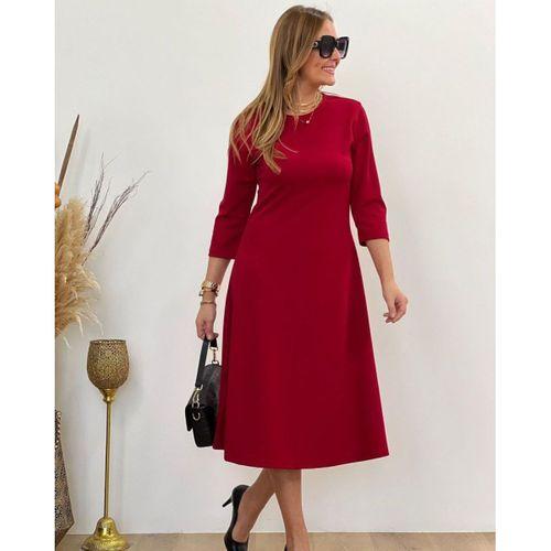 Kadın Uzun Truvakar Kol Bisiklet Yaka Midi Modal Elbise