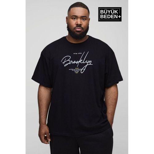 Erkek Büyük Beden El Yazılı Brooklyn Baskılı 3xl-6xl Bisiklet Yaka Tshırt SPR26BTS510-6