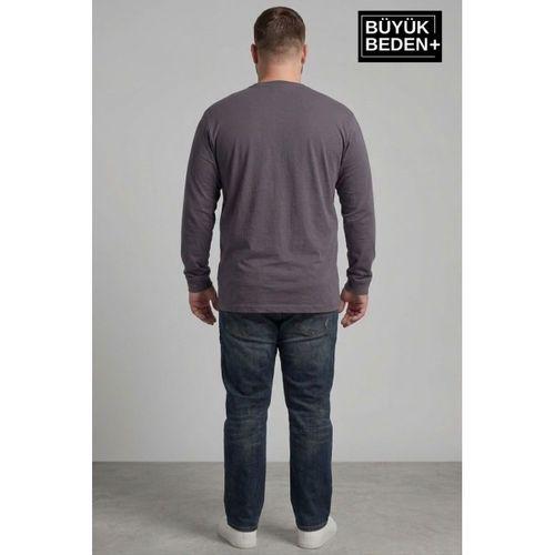 Erkek Büyük Beden Uzun Kollu 2 İplik Bisiklet Yaka Tişört SPR26BEA942