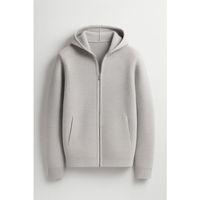 Fermuarlı Merdiven Örgü Kapüşonlu Triko Hırka/Ceket - Açıkgri